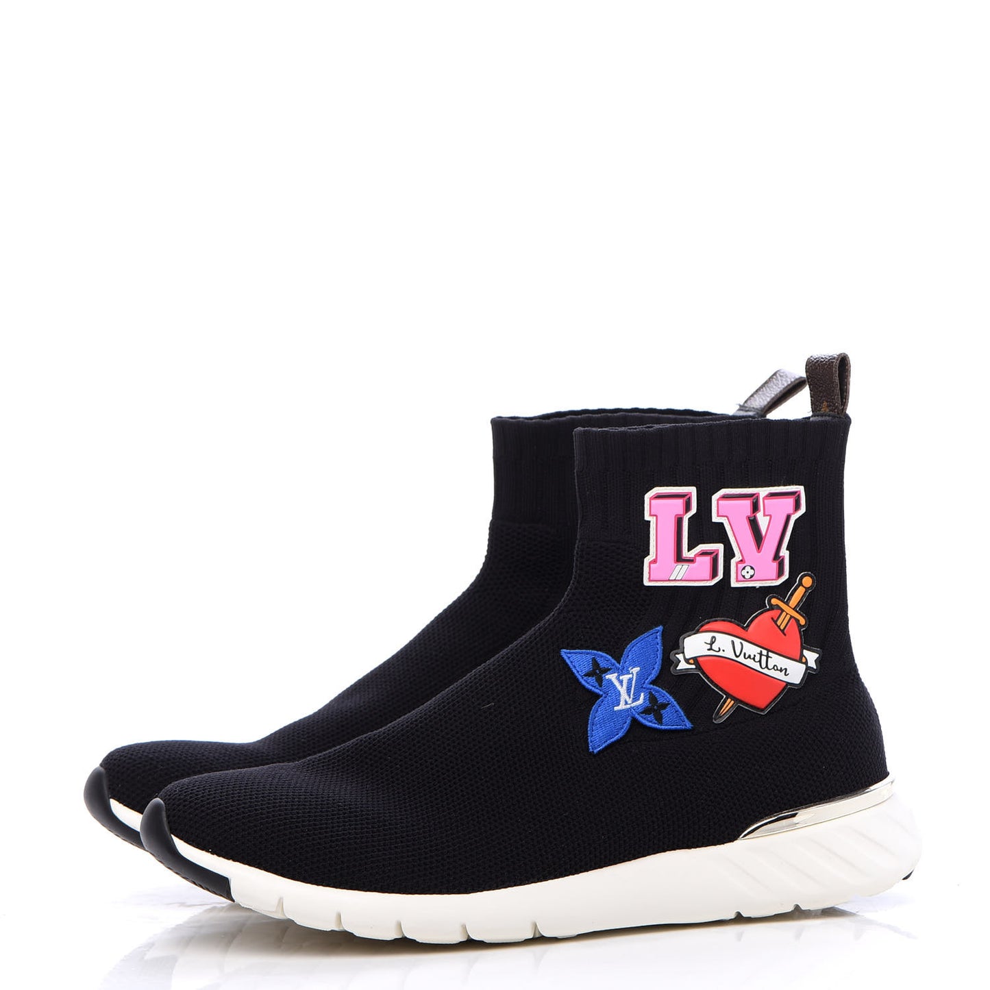 Stretch Fabric LV Black Heart Sock Sneaker 42 Black