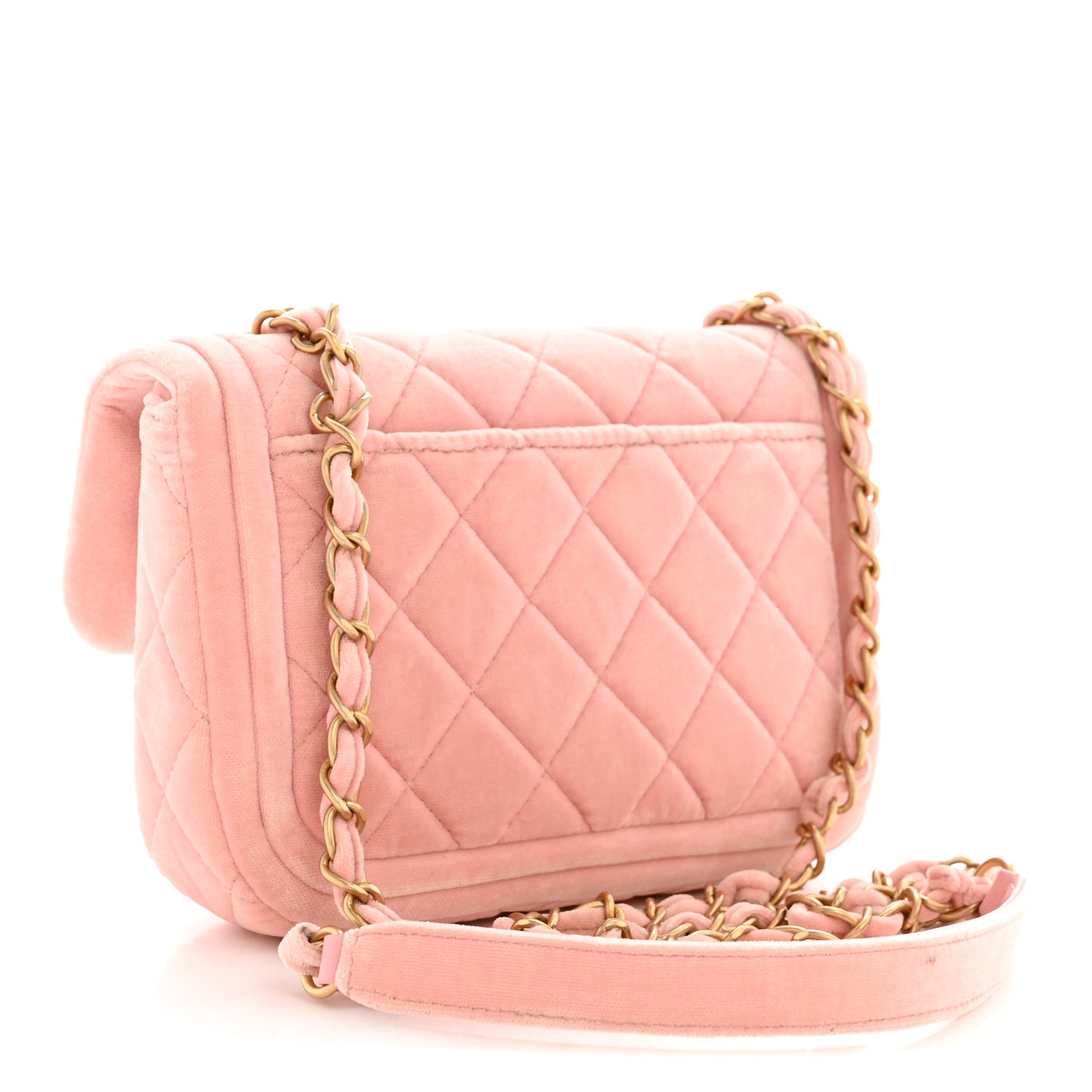 Velvet Quilted Mini Flap Pink