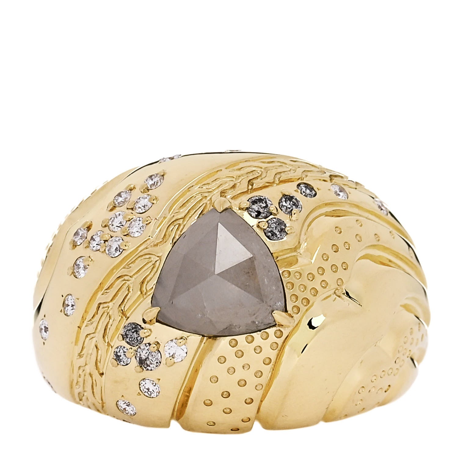 John Hardy 18K Yellow Gold Grey Diamond Lahar Dome Ring 54 7 1 of 5