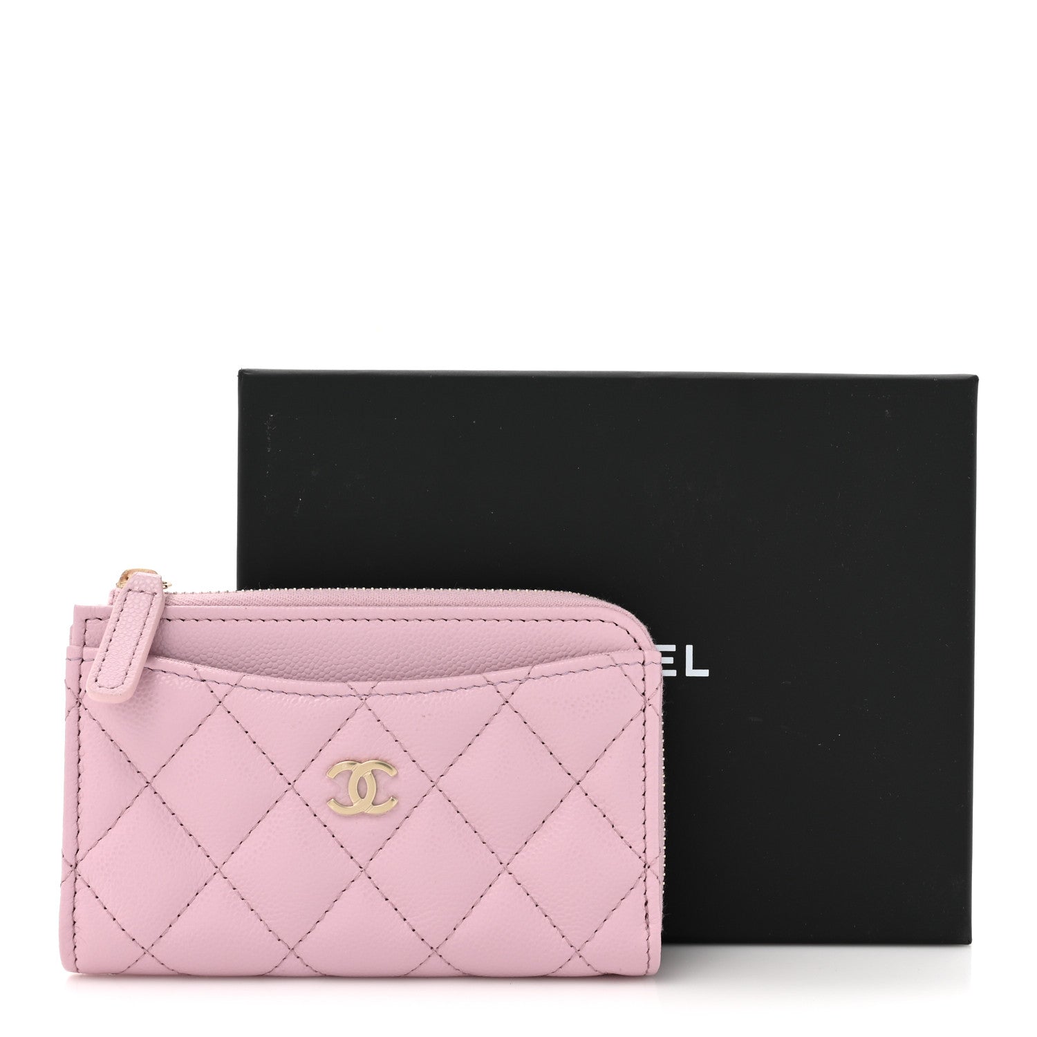 Chanel Caviar Quilted CC Zip Around Card Holder Light Pink 9 of 9