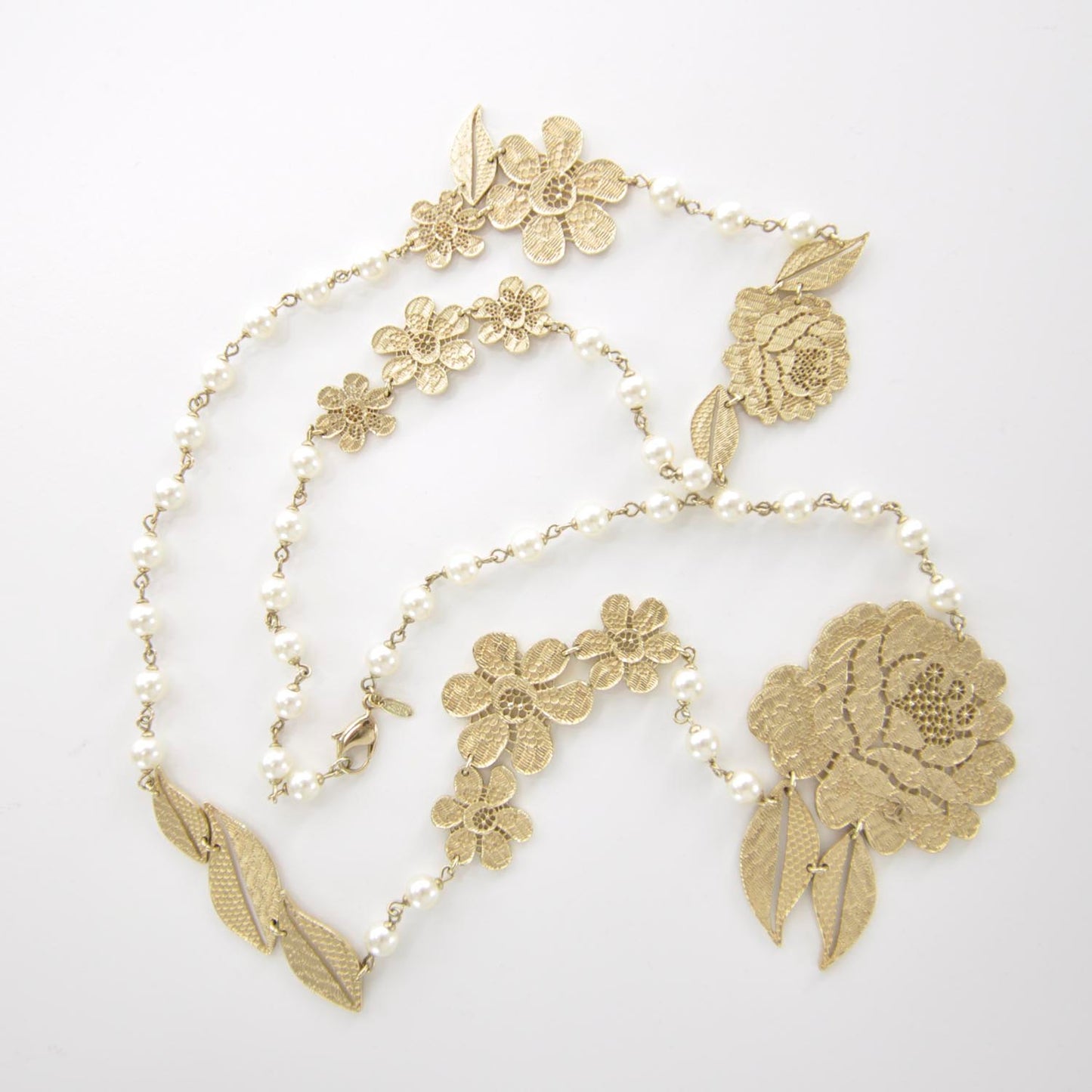 Gold Camellia Long Pearl Necklace