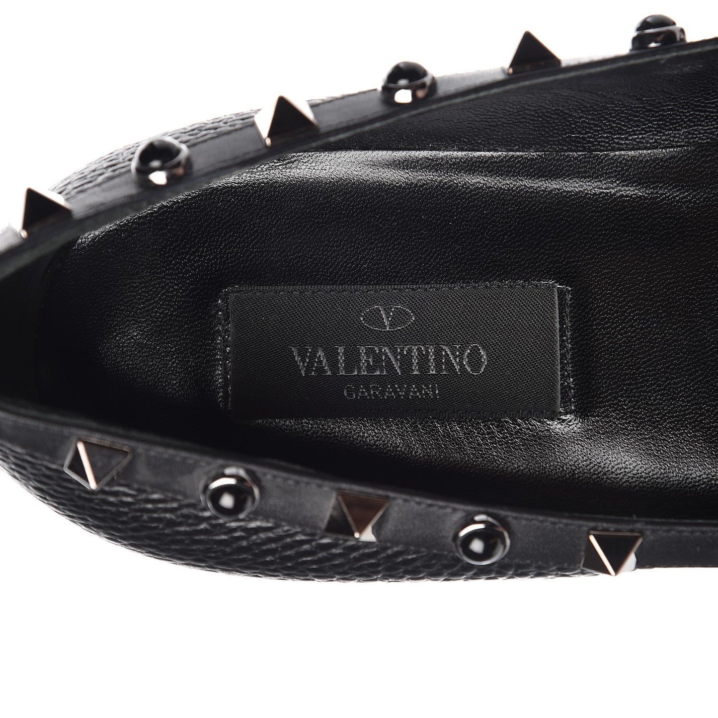 Pebbled Calfskin Onyx Rockstud Rolling Ballerina Flats 39 Black