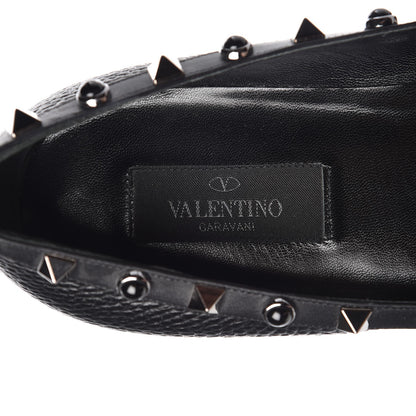 Valentino Garavani Pebbled Calfskin Onyx Rockstud Rolling Ballerina Flats 39 Black 7 of 10