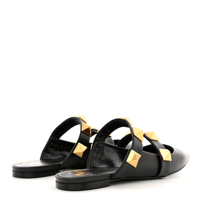 Valentino Garavani Calfskin Roman Stud Flat Mules 39 Black 4 of 12