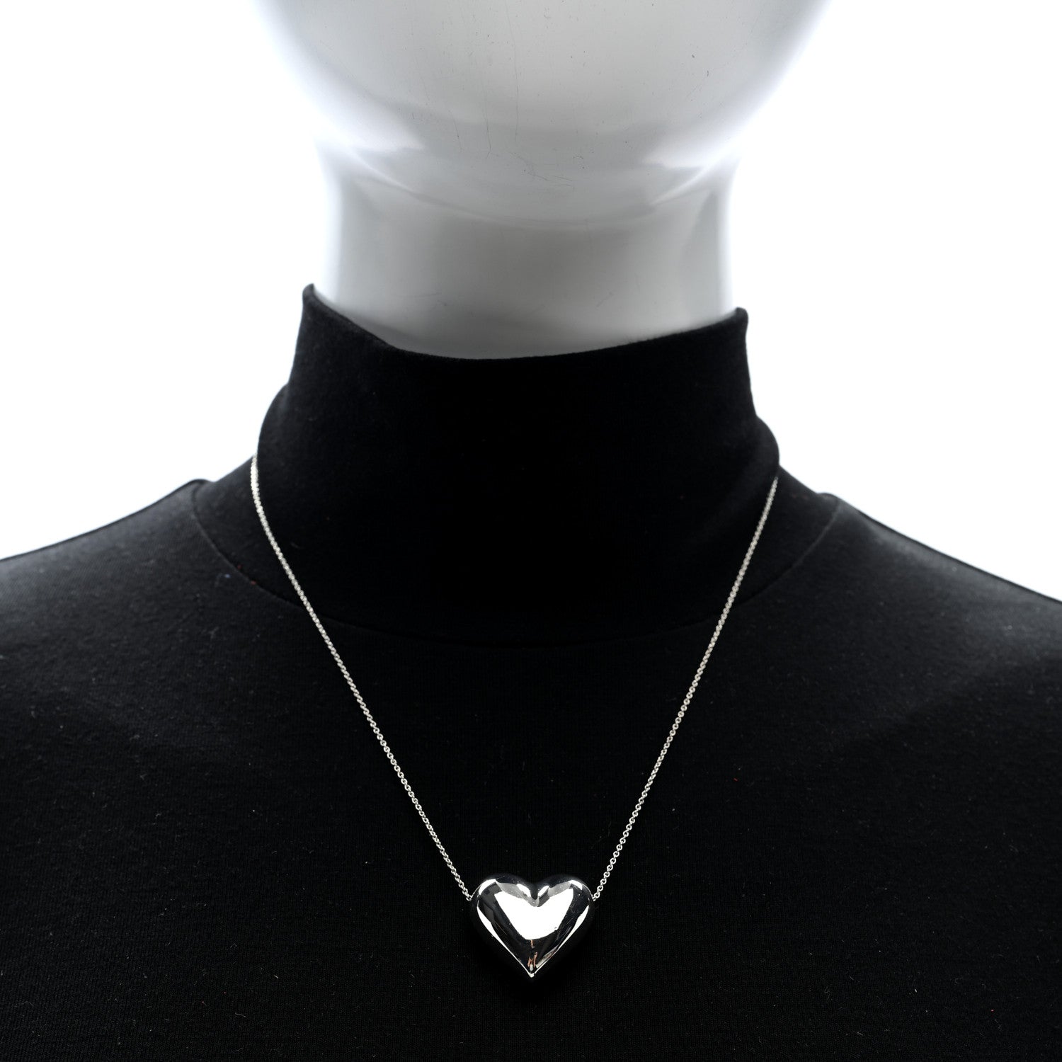 Tiffany Sterling Silver Puffed Heart Pendant Necklace 2 of 4