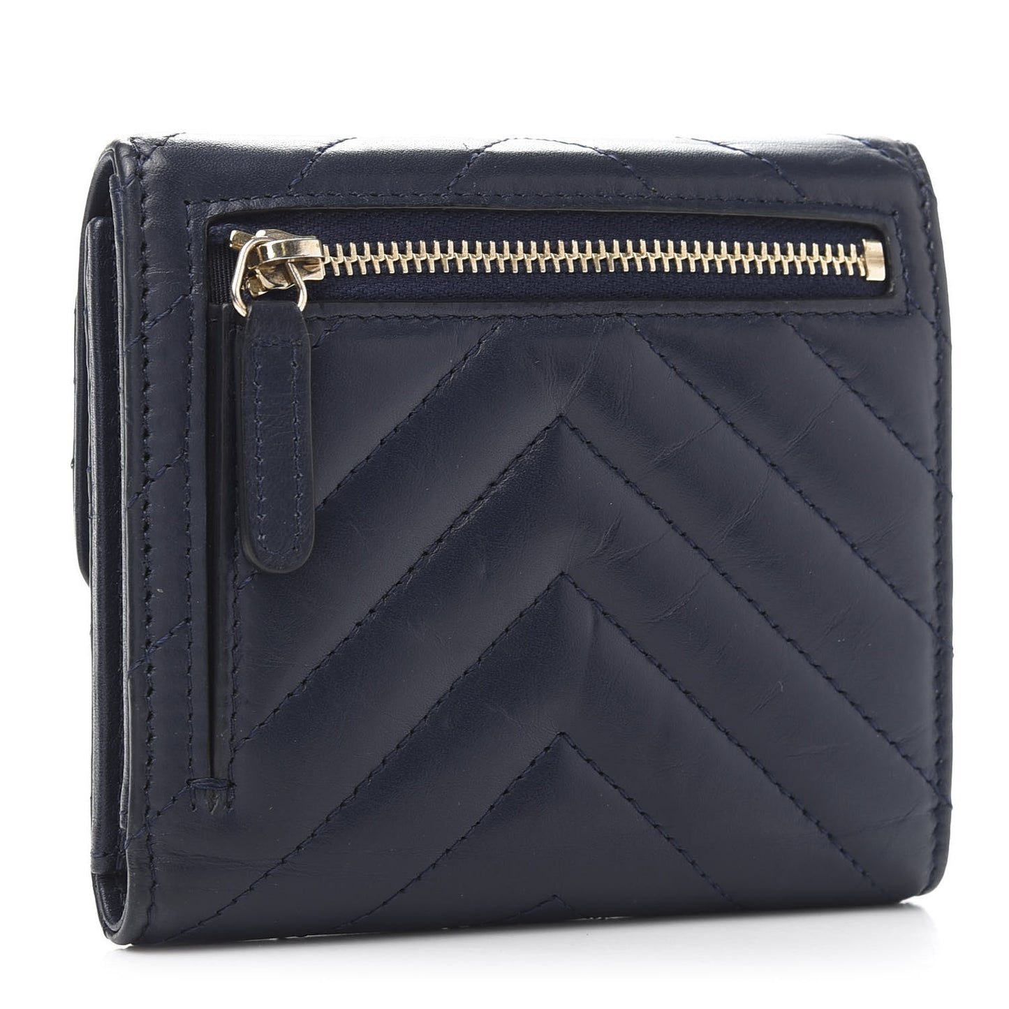 Calfskin Chevron Quilted 2.55 Reissue Compact Flap Wallet Dark Blue