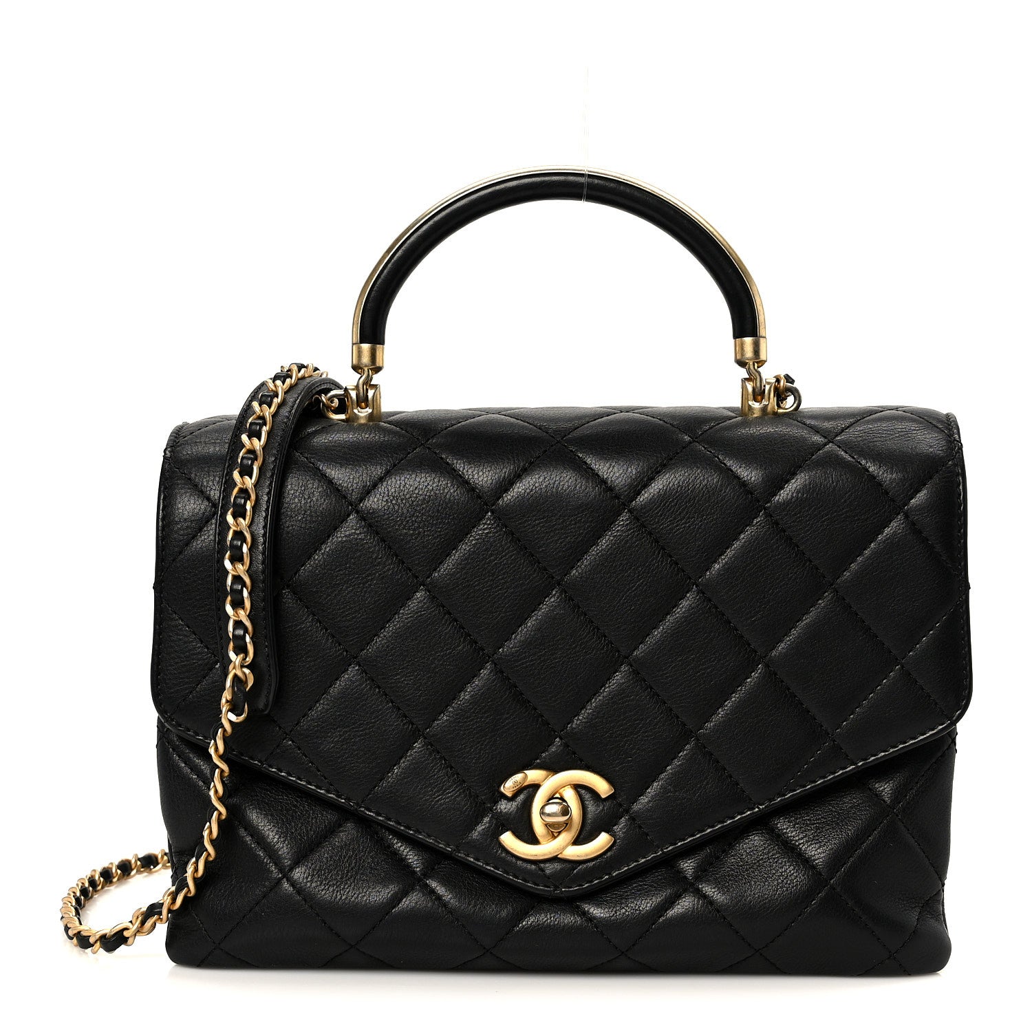 Chanel Calfskin Quilted Small Gold Top Handle Flap Black 1 of 10