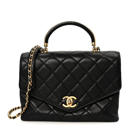 Chanel Calfskin Quilted Small Gold Top Handle Flap Black 1 of 10