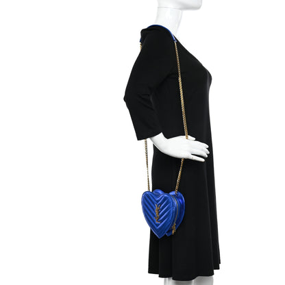 Saint Laurent Metallic Calfskin Matelasse Chevron Monogram Small Love Heart Chain Bag Blue Royal 2 of 10