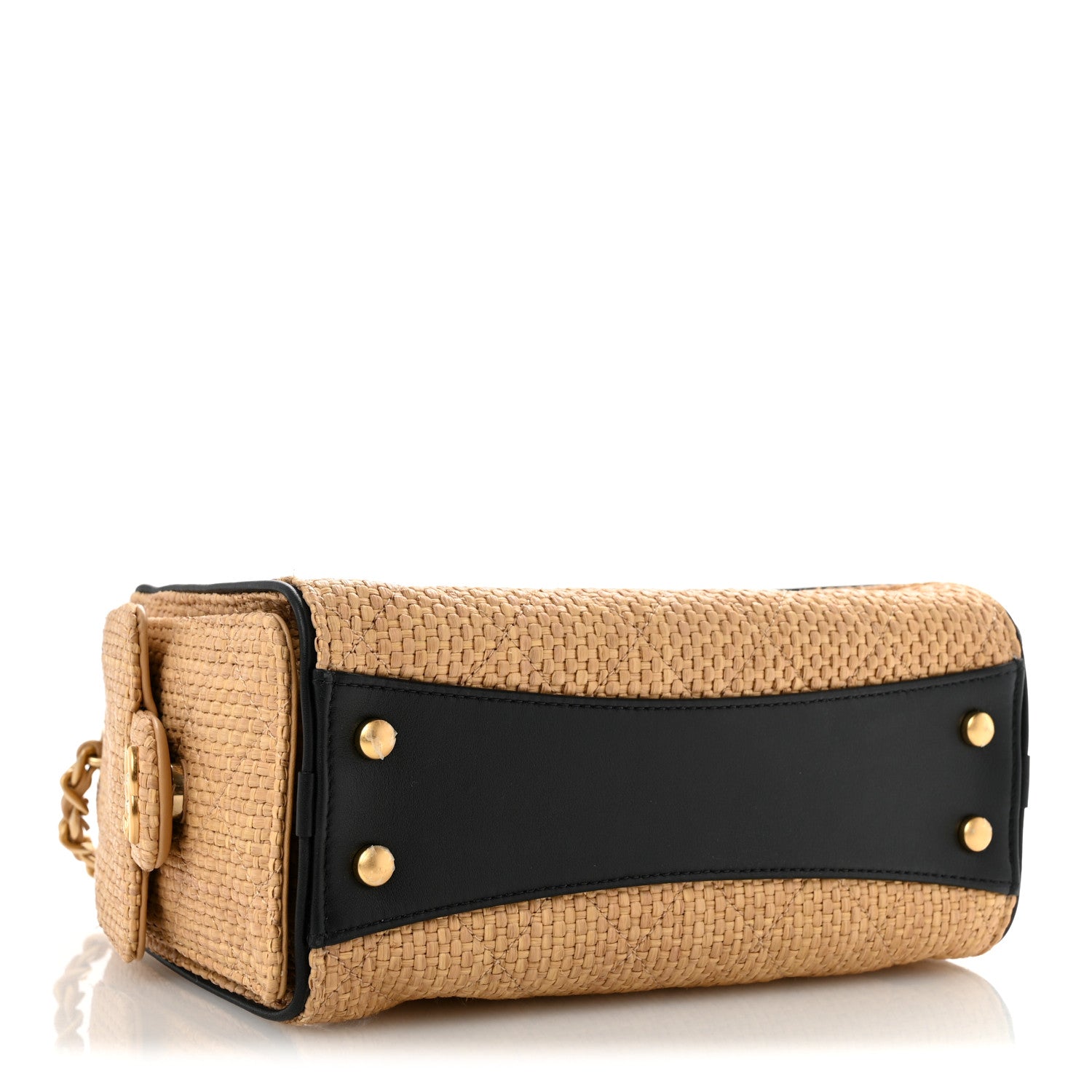 Chanel Braided Raffia Calfskin Quilted Mini Chanel 25 Handbag Beige Black 4 of 12