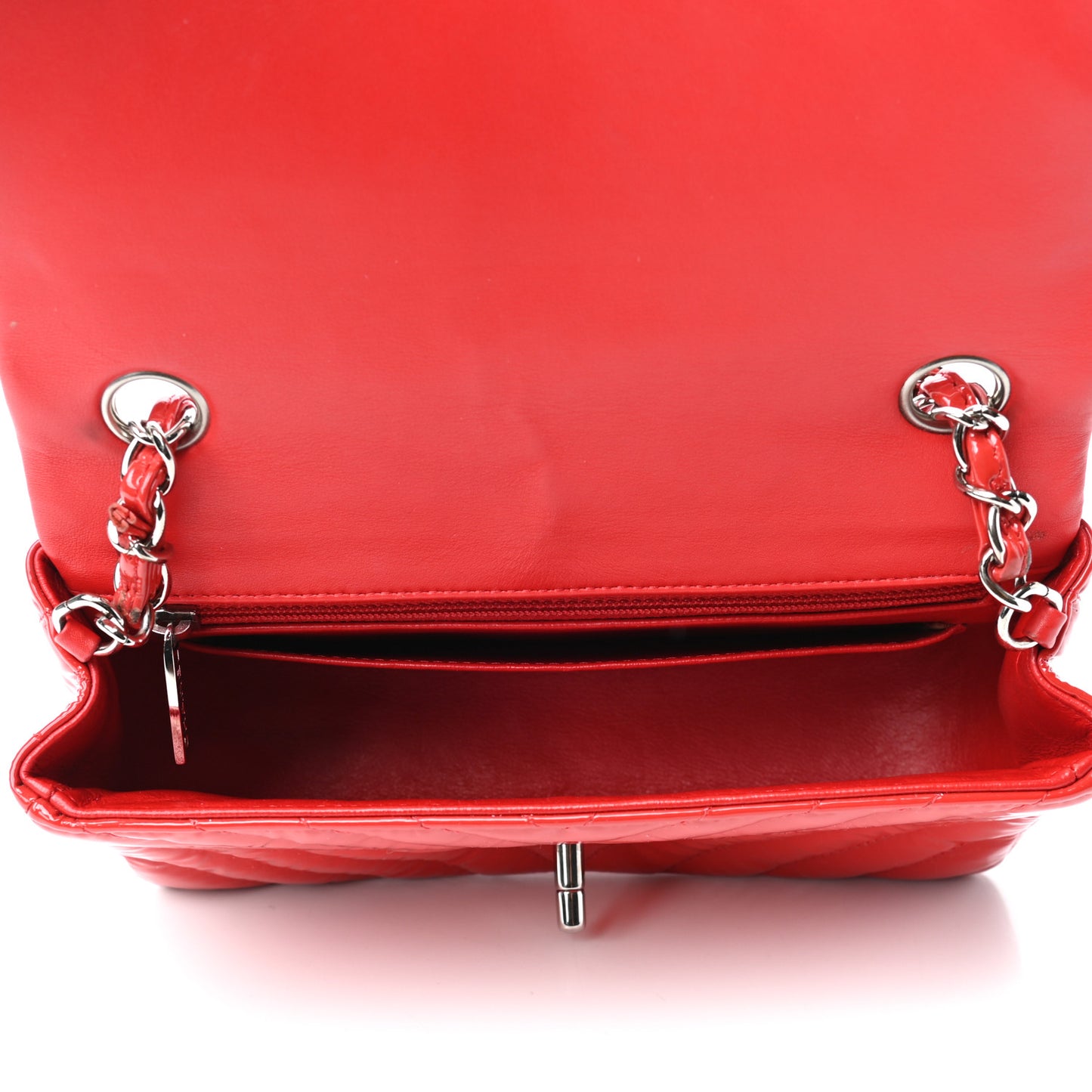 Patent Calfskin Chevron Quilted Mini Rectangular Flap Red