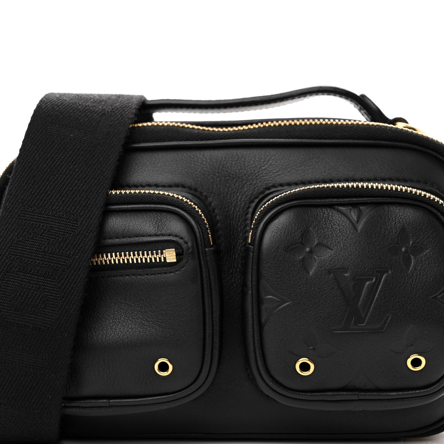 Calfskin Monogram Embossed Utility Crossbody Black