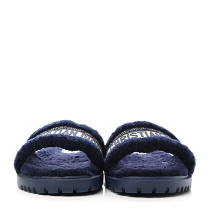 Christian Dior Shearling Canvas Embroidered Dway 10mm Slide Sandals 41 Deep Blue Natural 2 of 8