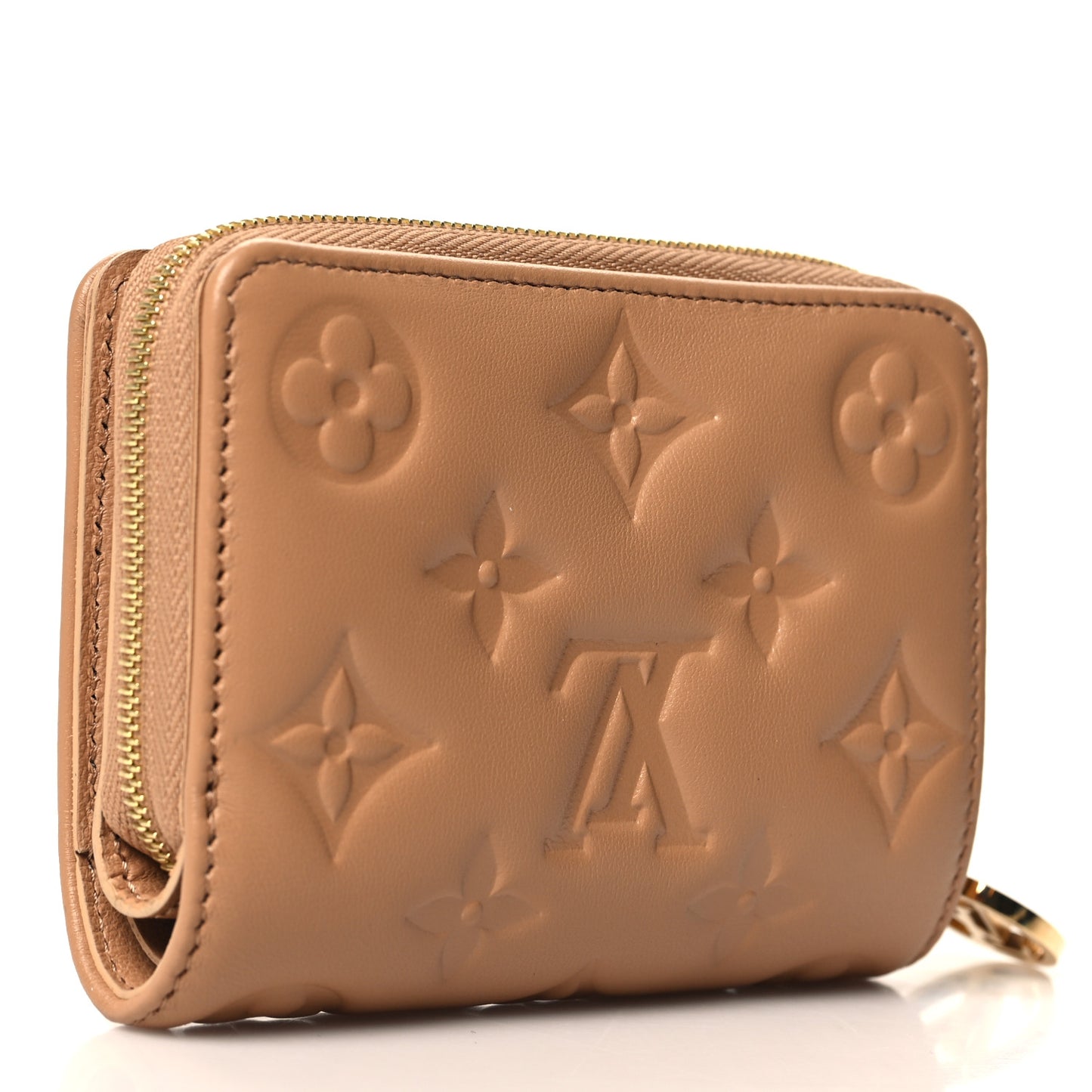 Lambskin Embossed Monogram Lou Coussin Wallet Camel
