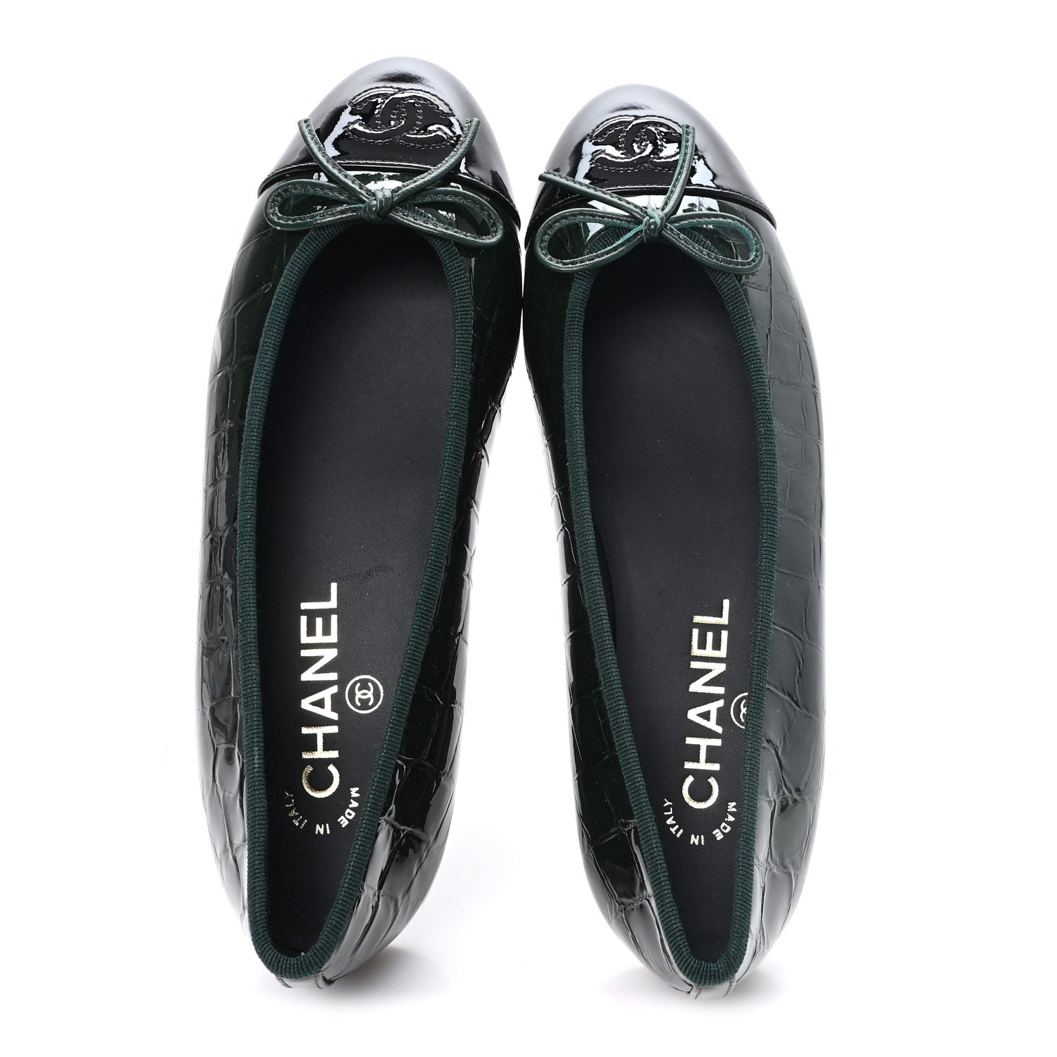 Chanel Crocodile Embossed Patent Calfskin Ballet Flats 36.5 Dark Green Black 2 of 10