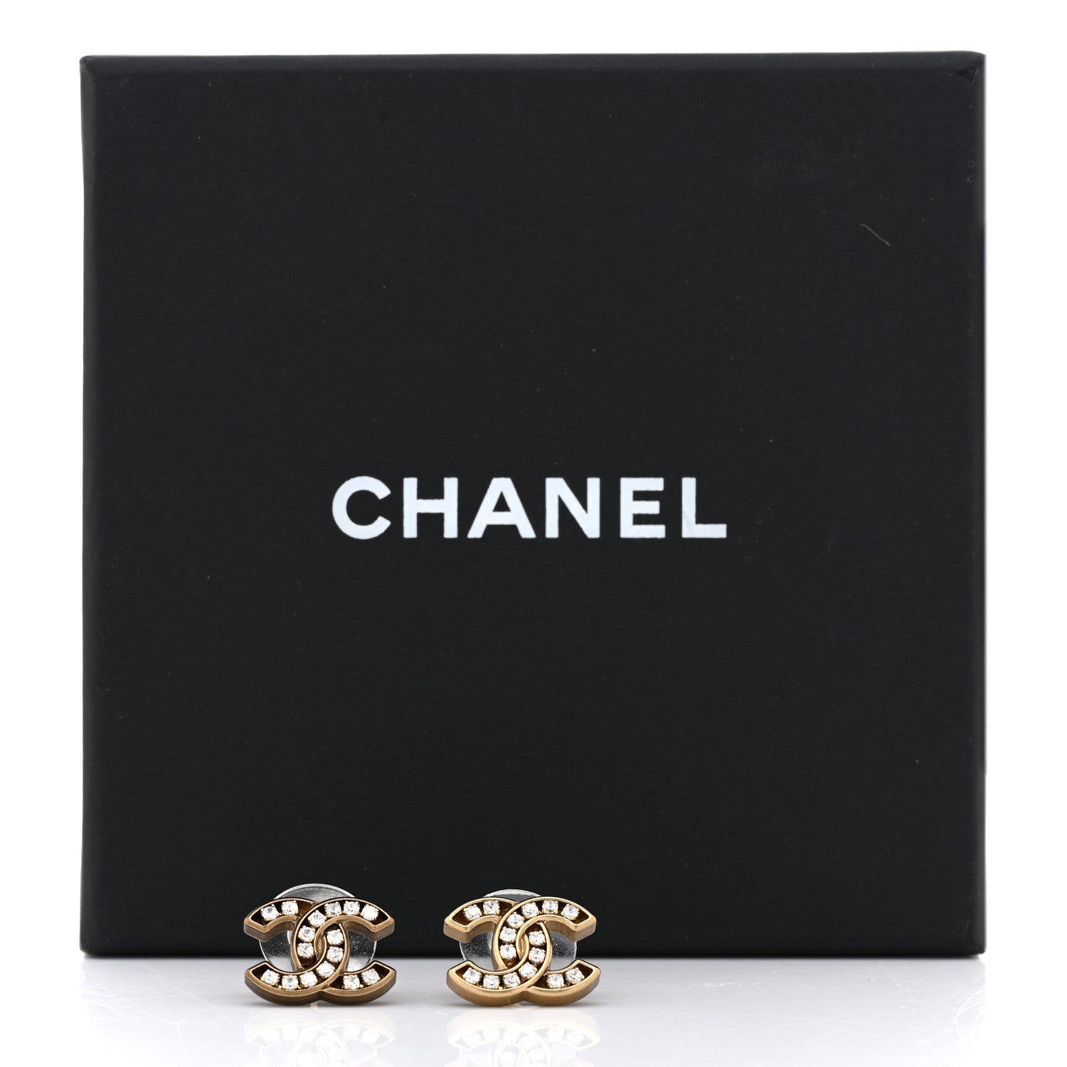Chanel Matte Metal Crystal CC Earrings Gold 5 of 5
