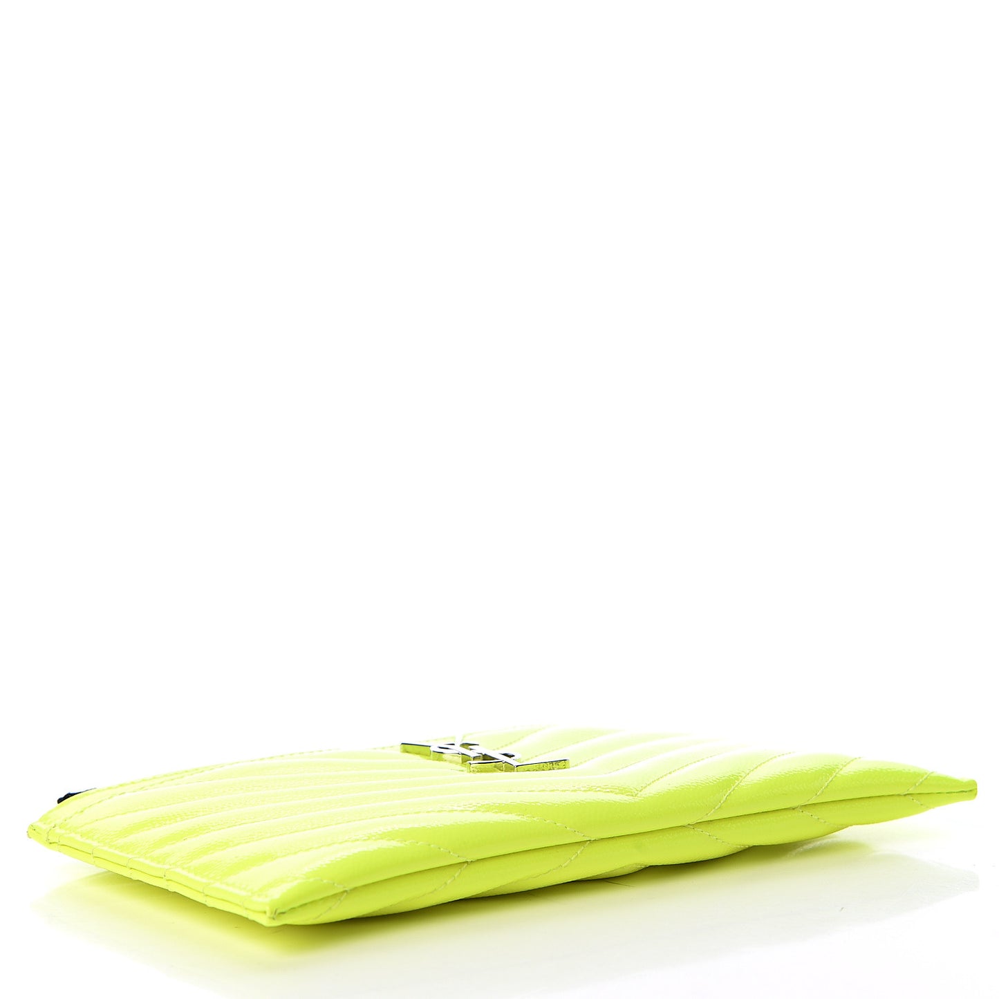 Patent Grain De Poudre Matelasse Chevron Monogram Bill Pouch Neon Yellow