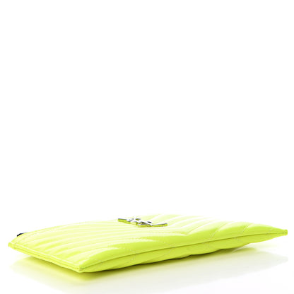Saint Laurent Patent Grain De Poudre Matelasse Chevron Monogram Bill Pouch Neon Yellow 3 of 11