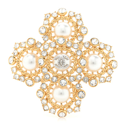 Chanel Pearl Crystal CC-Casino Brooch Gold 1 of 4