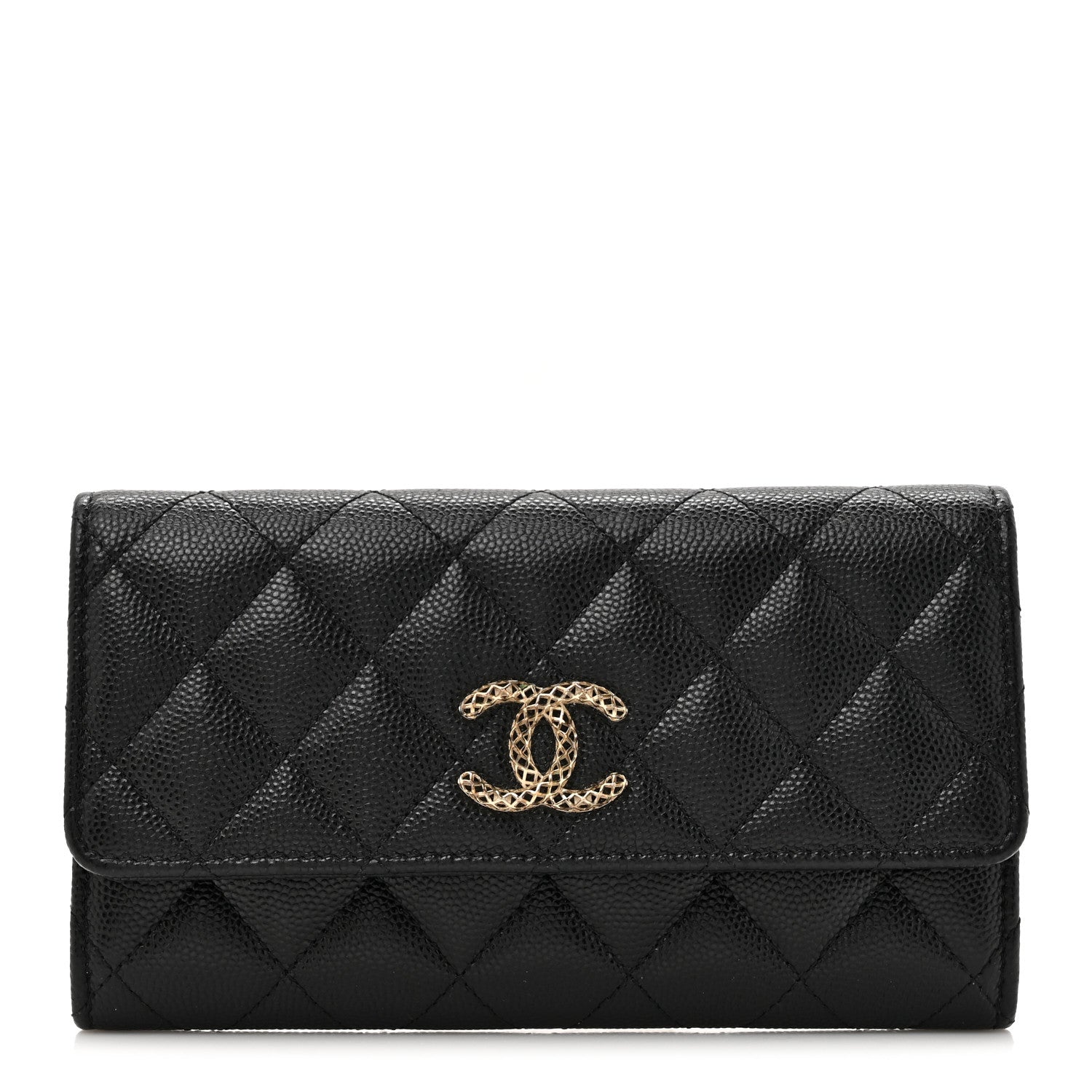 Chanel Caviar Metal Perforated Quilted CC Flap Wallet Black 1 of 9