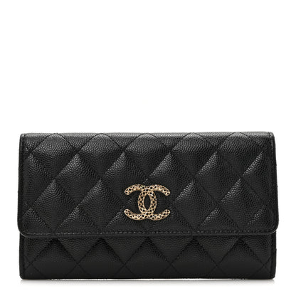 Chanel Caviar Metal Perforated Quilted CC Flap Wallet Black 1 of 9