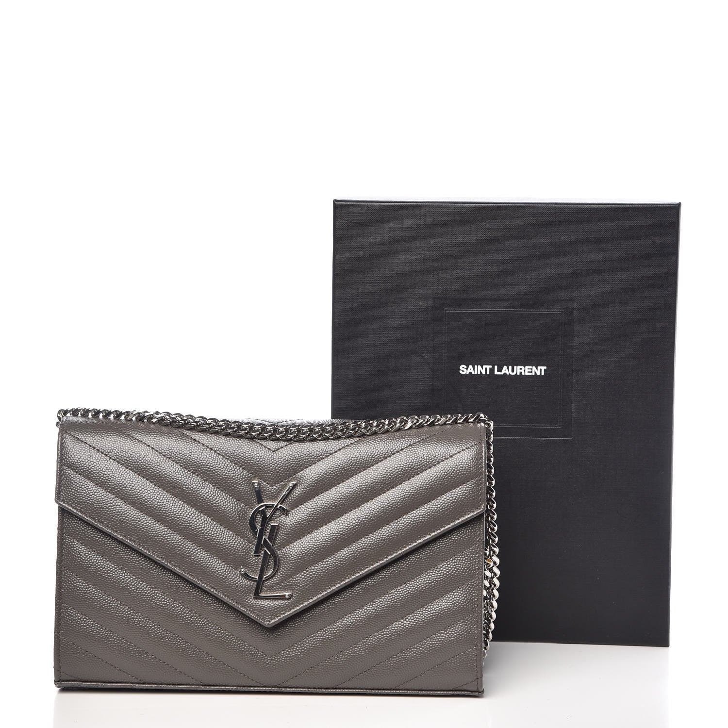 Saint Laurent Grain De Poudre Matelasse Chevron Monogram Chain Wallet Earth 9 of 9