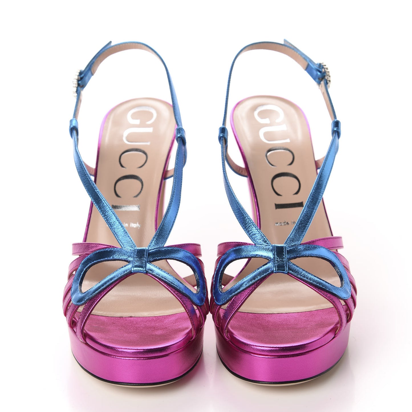 Metallic Nappa Crystal Zephyra Slingback Platform High Heel Sandals 40 Fuchsia Dark Turquoise