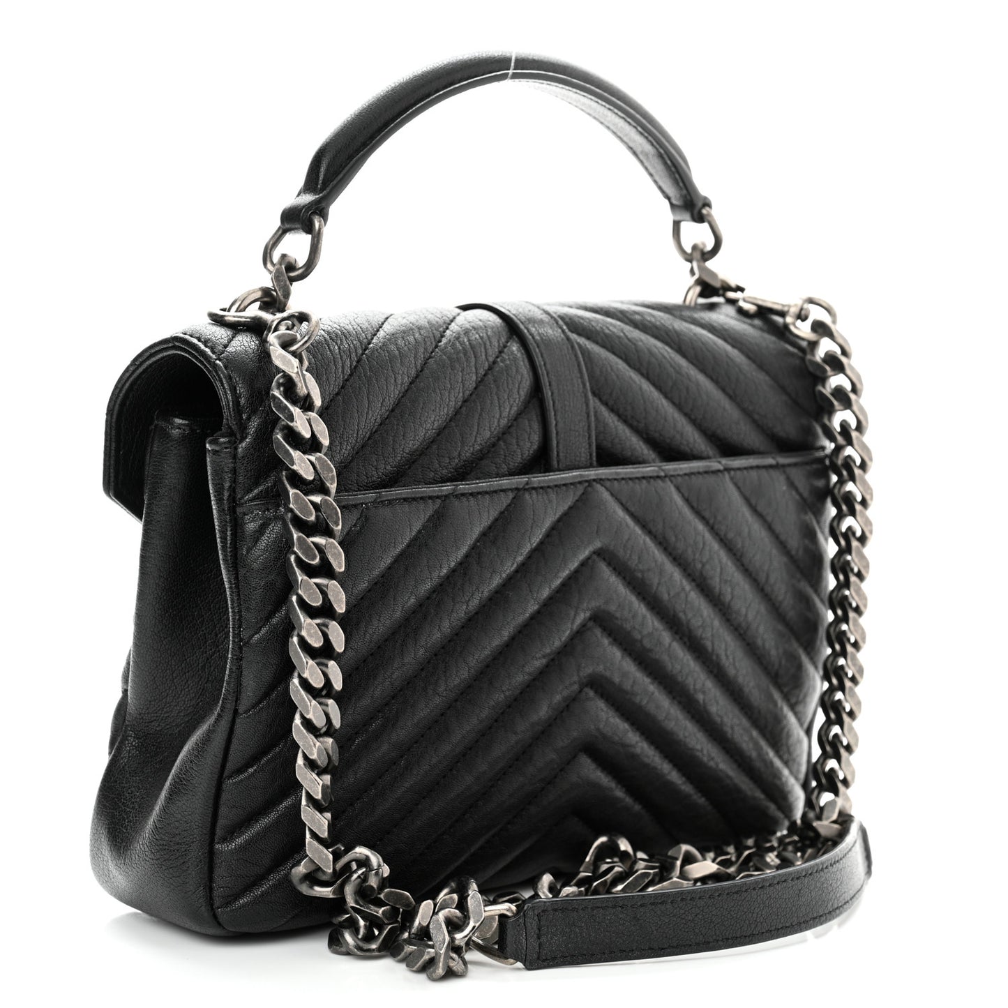 Sheepskin Matelasse Chevron Monogram Medium College Bag Black