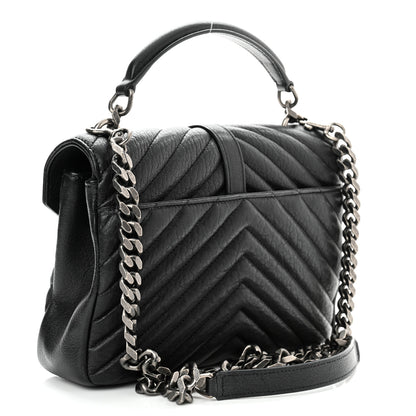 Saint Laurent Sheepskin Matelasse Chevron Monogram Medium College Bag Black 3 of 11