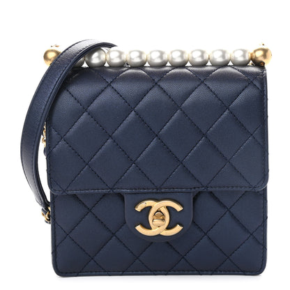 Chanel Iridescent Lambskin Quilted Chic Pearls Flap Navy Blue 1 of 9