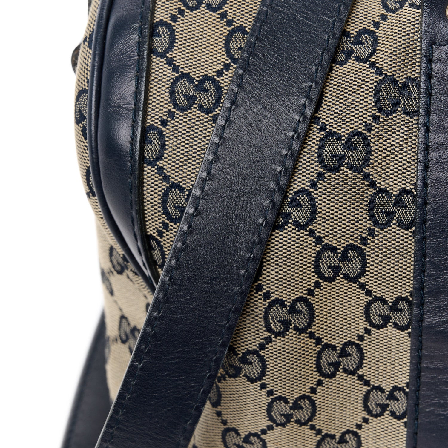 Gucci Monogram Selleria Calfskin Vintage Web Medium Boston Beige Blue 17 of 21