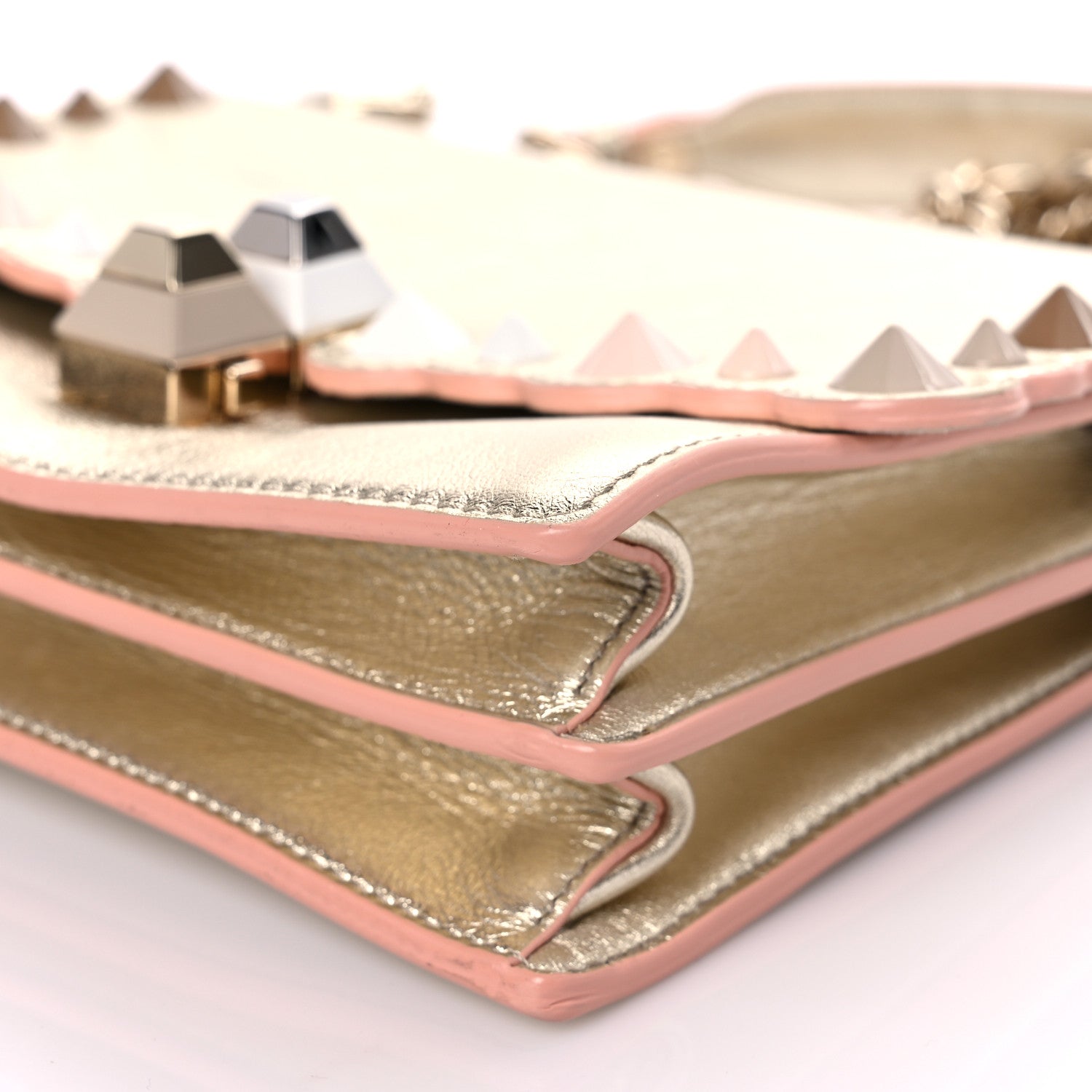 Fendi Vitello Catalan Mirror Scalloped Multi Studded Small Kan I Shoulder Bag Champagne 9 of 12