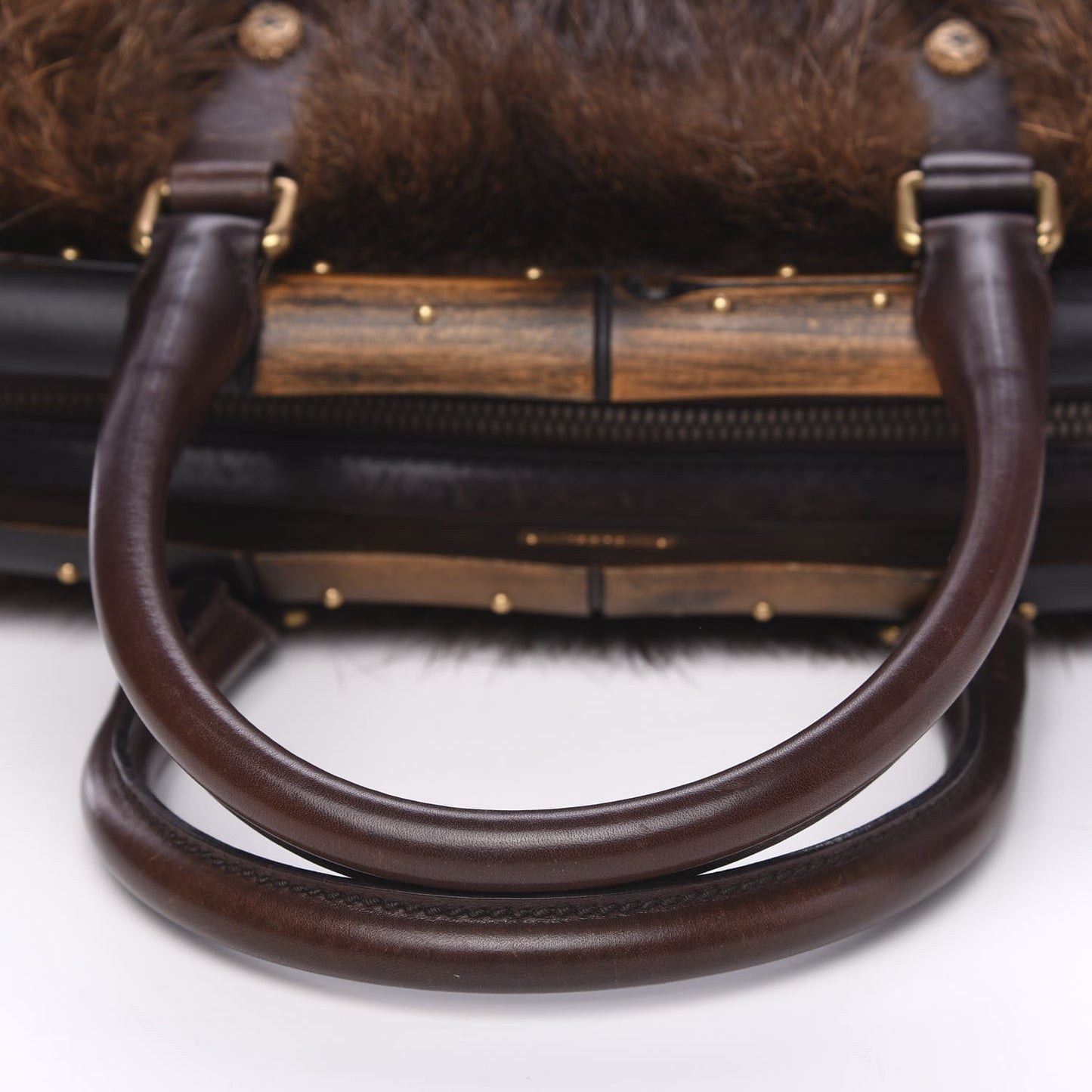 Beaver Fur Bamboo Medium Frame Satchel Brown