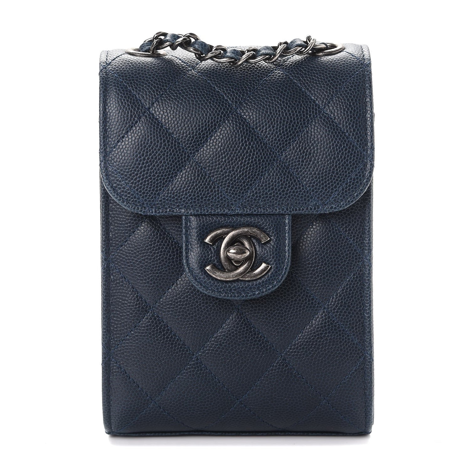 Caviar Quilted Extra Mini Wallet On Chain WOC Blue