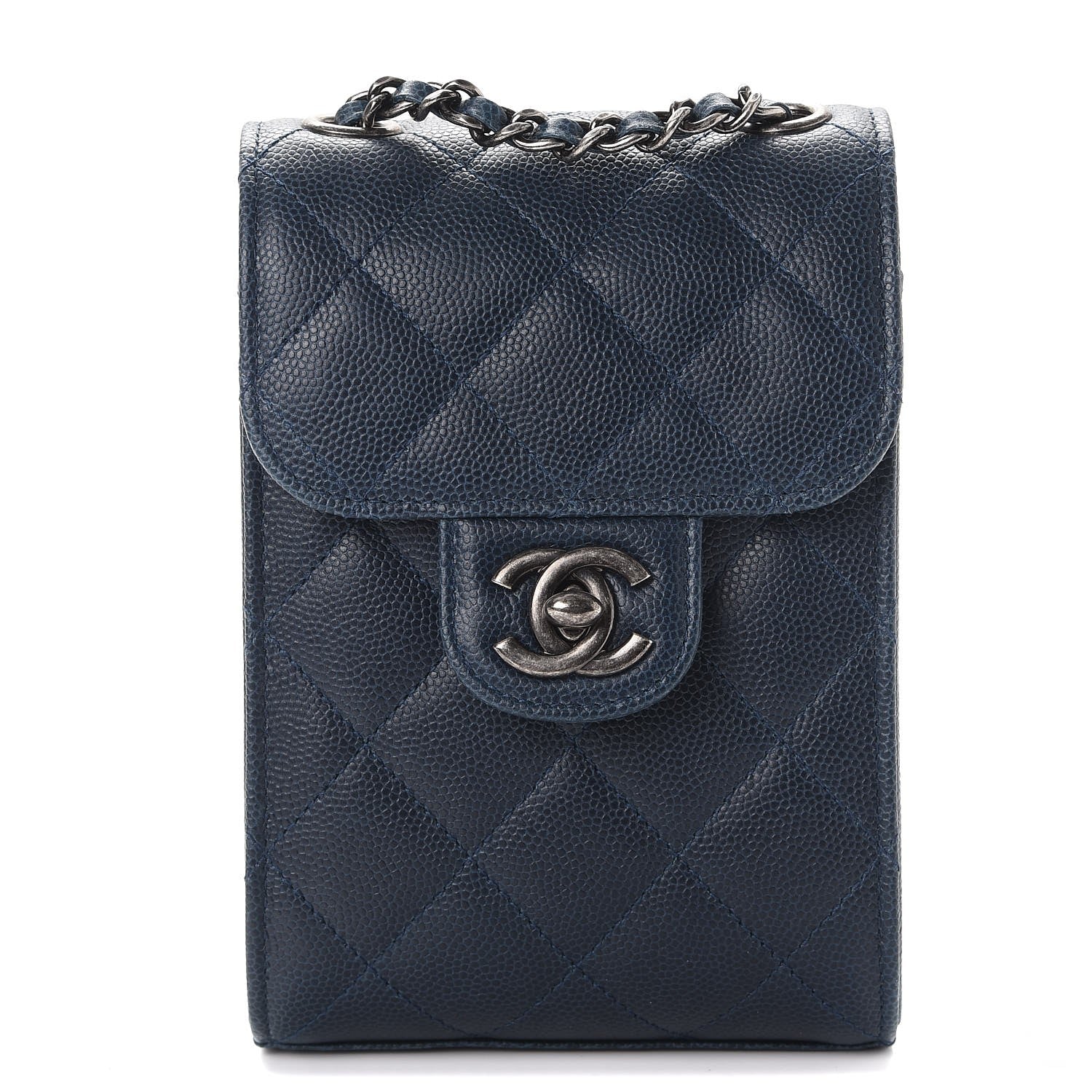 Chanel Caviar Quilted Extra Mini Wallet On Chain WOC Blue 1 of 10