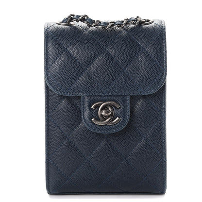 Chanel Caviar Quilted Extra Mini Wallet On Chain WOC Blue 1 of 10