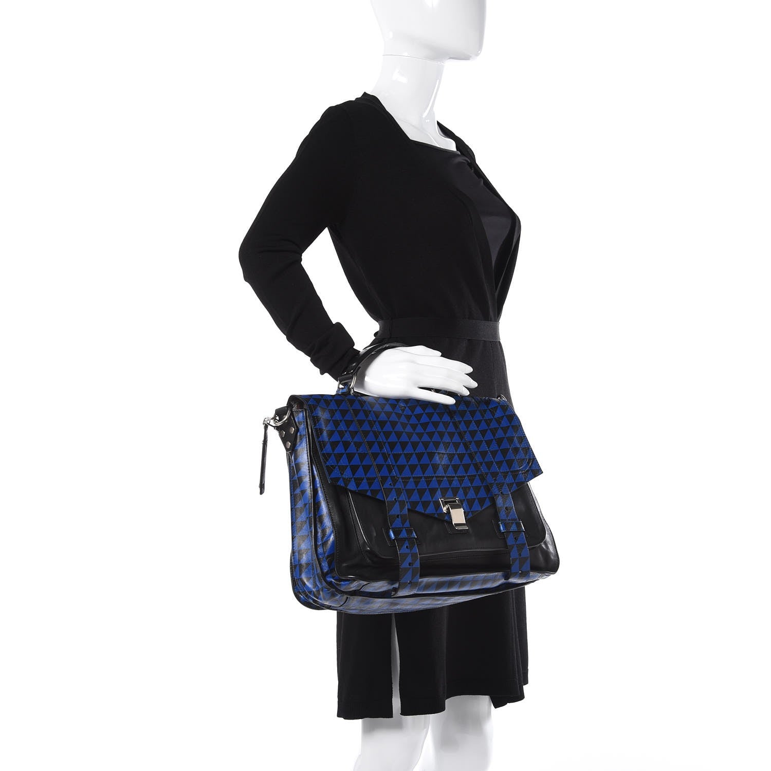 Proenza Schouler Calfskin Large PS1 Triangle Print Satchel Blue Black 2 of 11