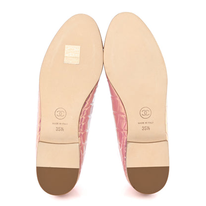 Chanel Iridescent Calfskin Crocodile Embossed Ballerina Flats  35.5 Pink 6 of 11