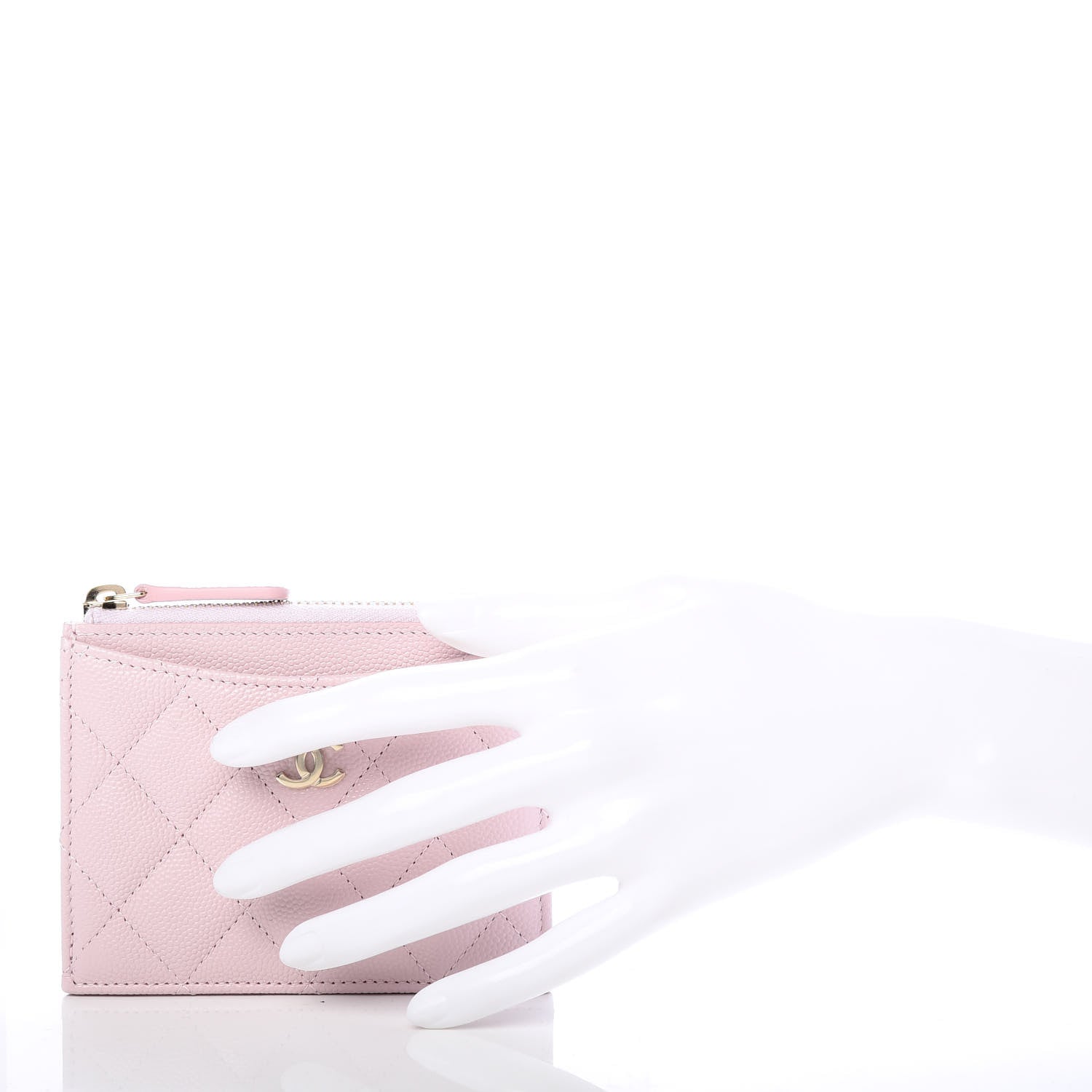 Chanel Caviar Quilted CC Zip Card Holder Light Pink 2 of 9