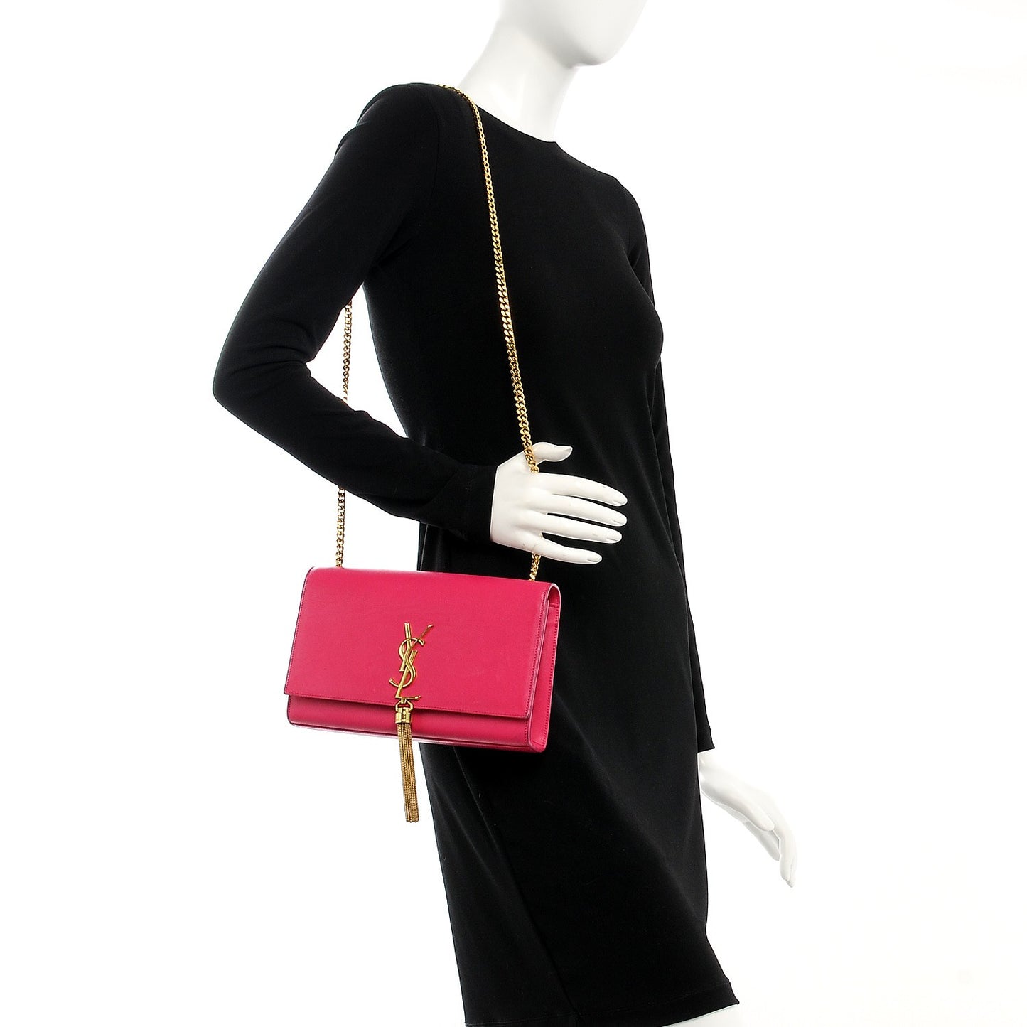 Smooth Calfskin Medium Classic Monogram Kate Tassel Satchel Fuchsia