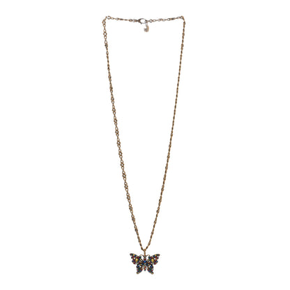Gucci Metal Crystal Butterfly Necklace Aged Gold Multicolor 3 of 4