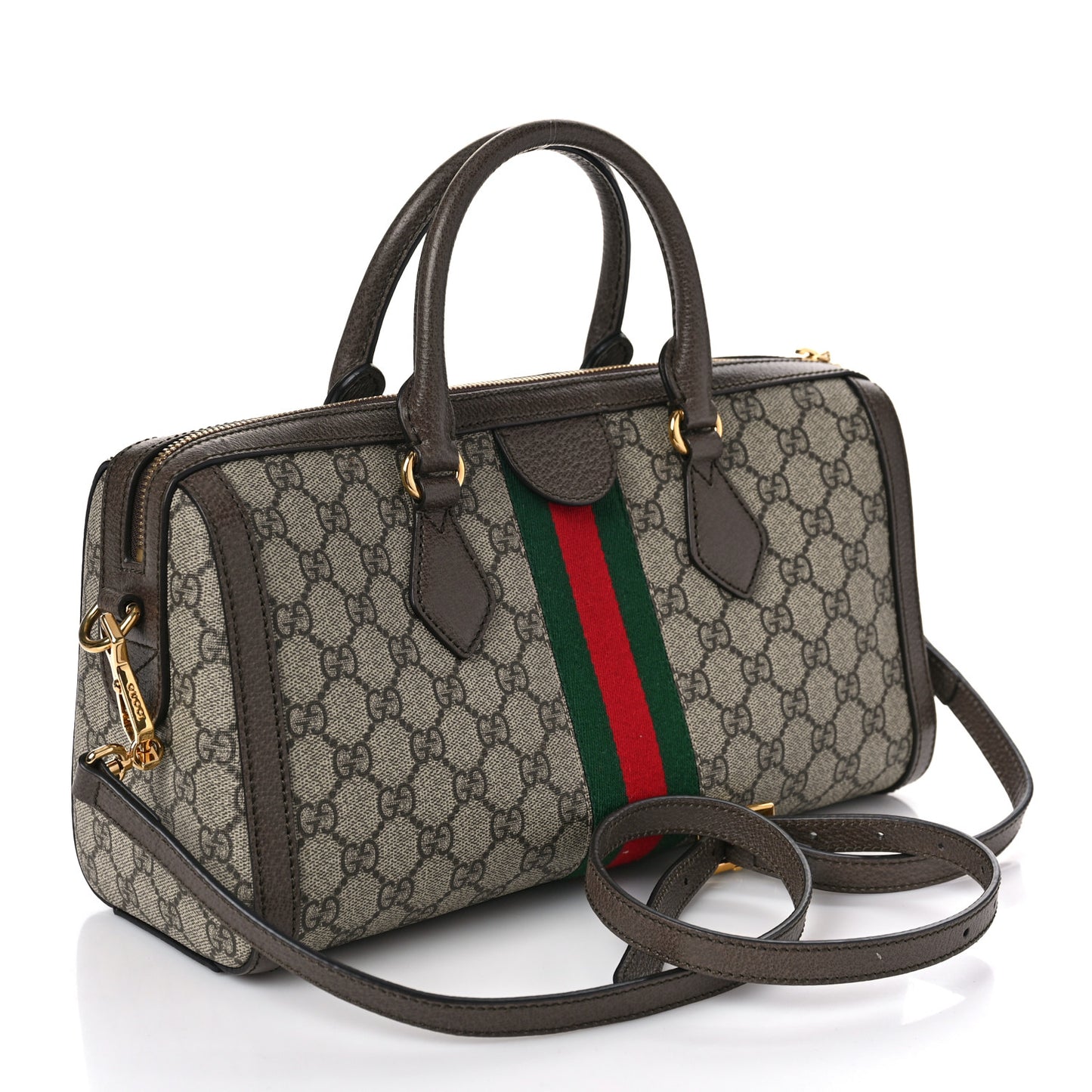GG Supreme Monogram Textured Dollar Calfskin Web Medium Ophidia Boston Beige Ebony New Acero