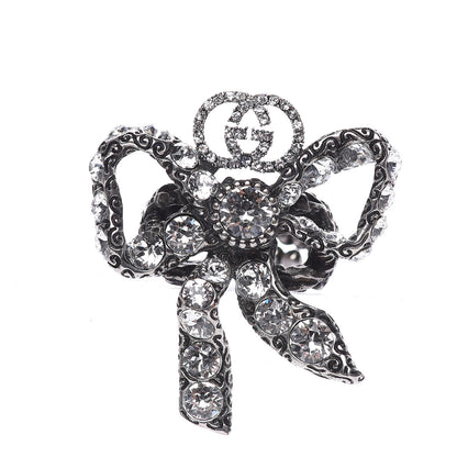 Gucci Metal Crystal Bow Ring 5 Aged Silver 1 of 6