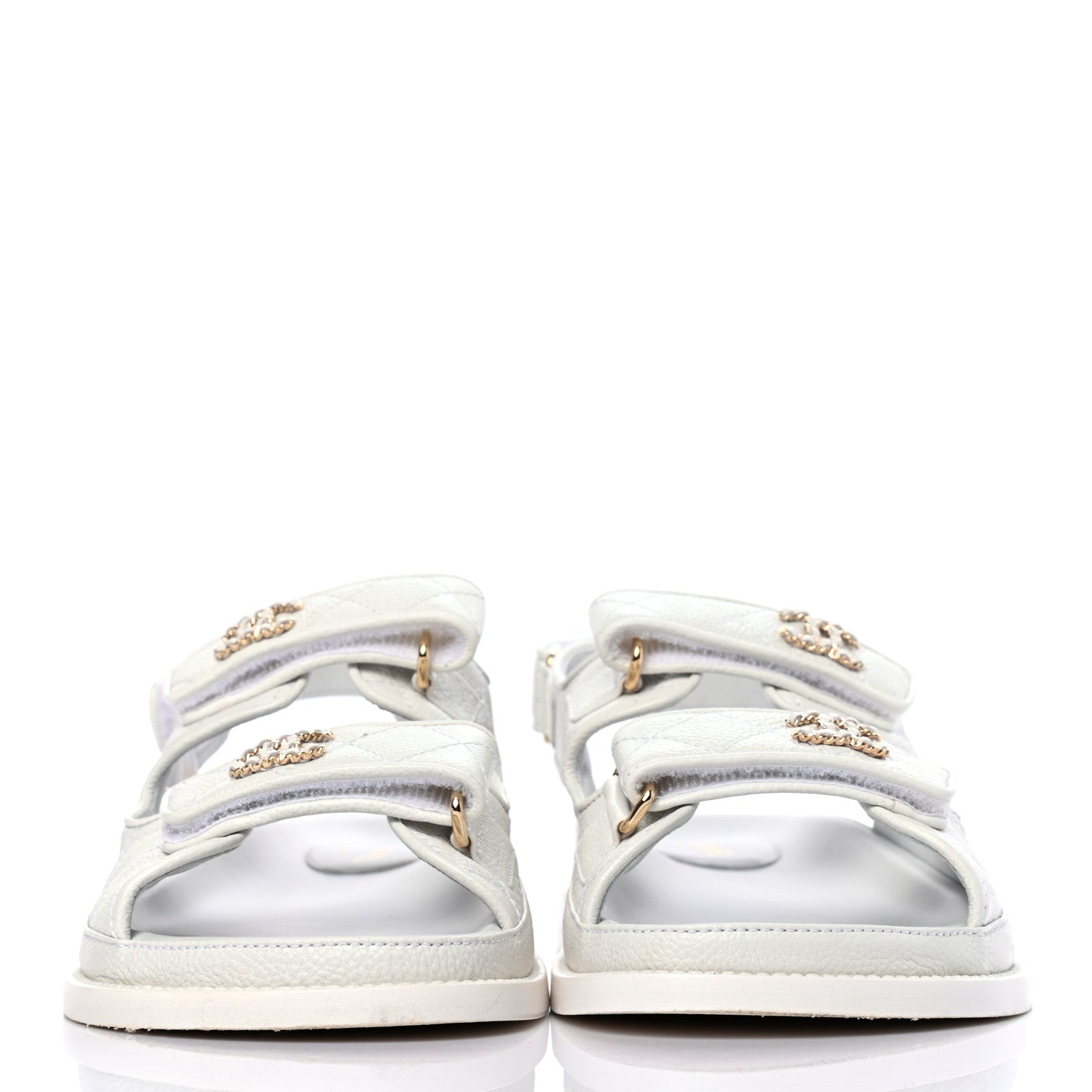 Chanel Grained Calfskin Velcro Dad Sandals 38 White 2 of 9