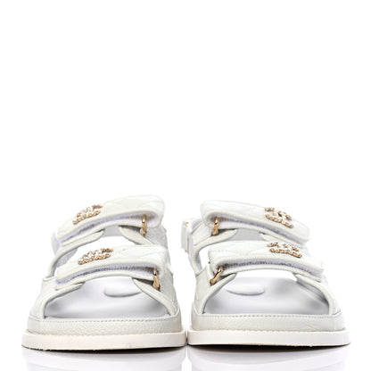 Chanel Grained Calfskin Velcro Dad Sandals 38 White 2 of 9