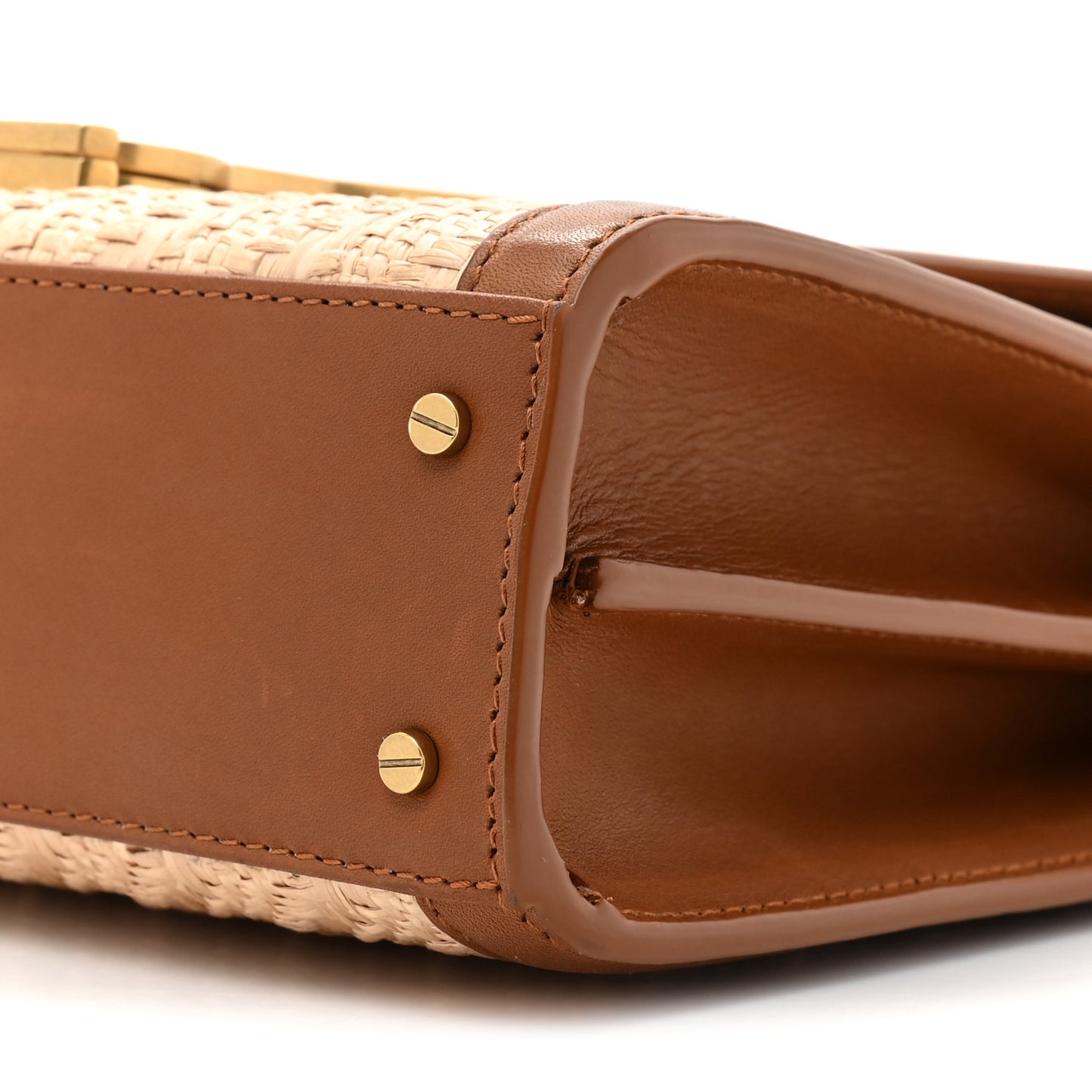 Raffia Calfskin Mini Classic Monogram Cassandra Top Handle Naturel Brick