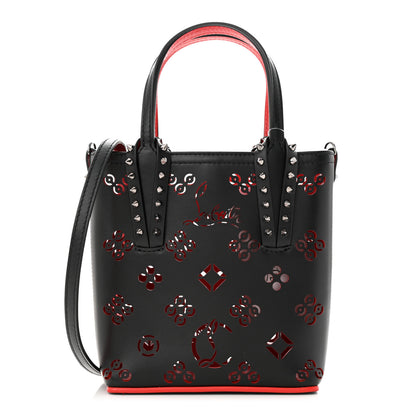 Christian Louboutin Calfskin Loubinthesky Perforated Spikes Mini North South Cabata Tote Black 1 of 11