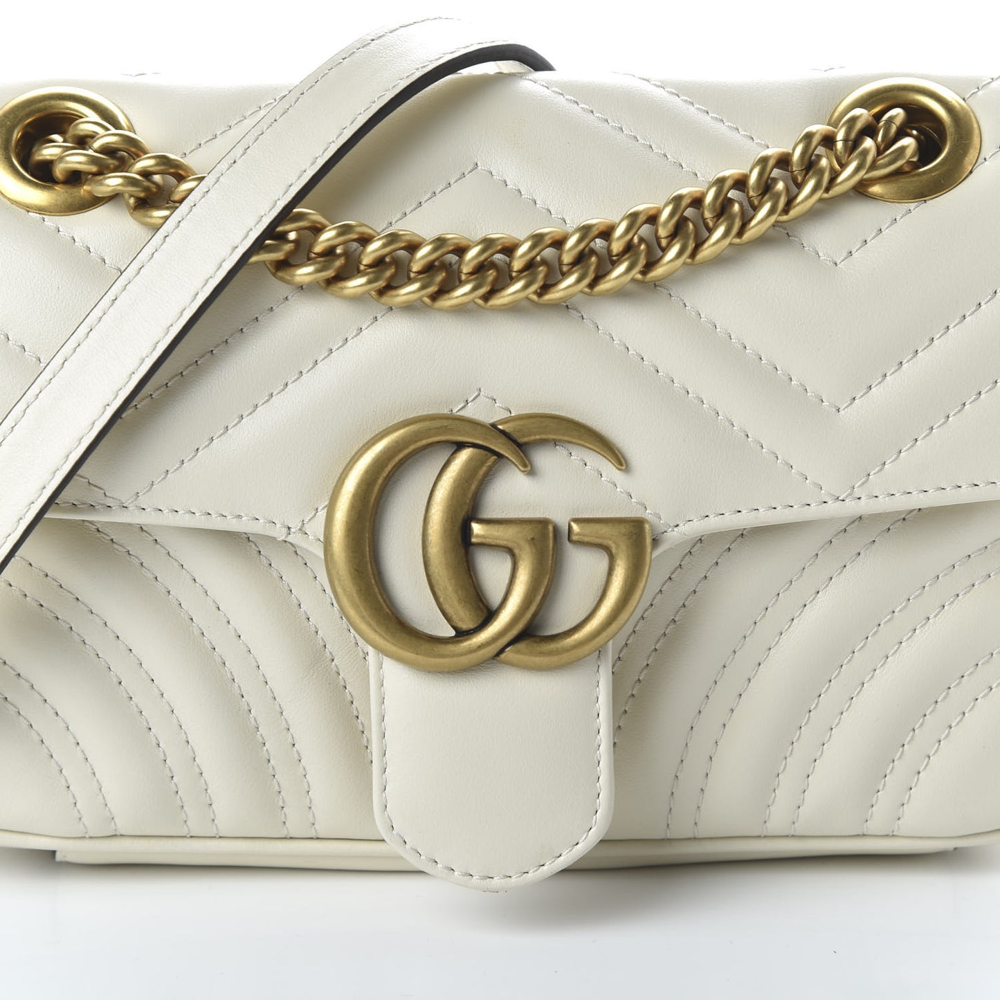 Calfskin Matelasse Mini GG Marmont Shoulder Bag White
