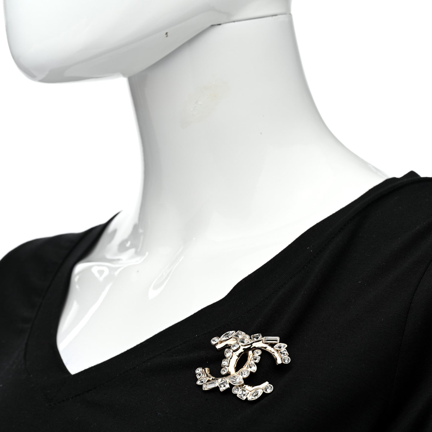 Crystal Baguette CC Brooch Gold