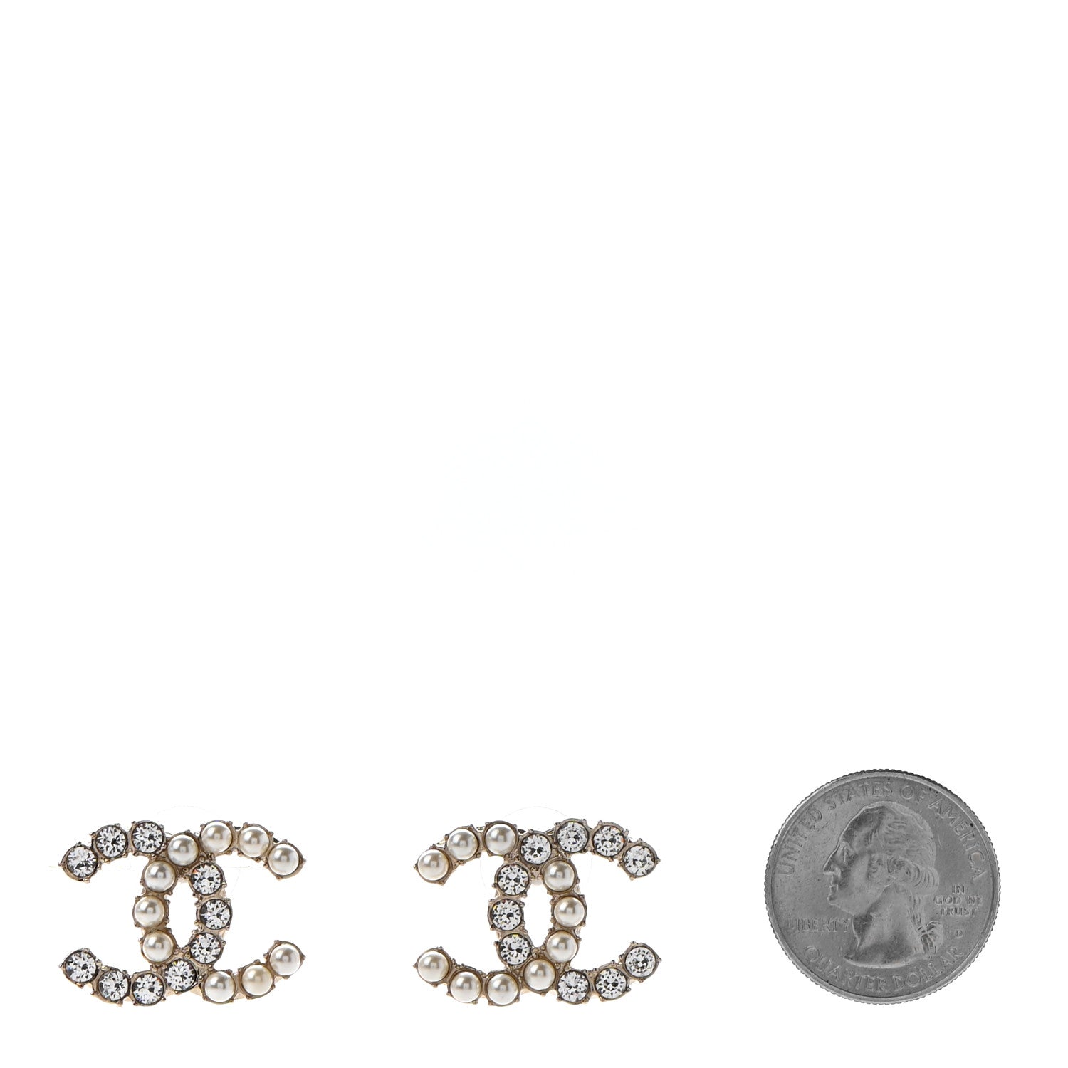 Chanel Crystal Pearl CC Dazzling Domino Earrings Gold 2 of 4